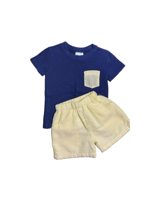 12M Stitchy Fish Navy/ Yellow Short Set