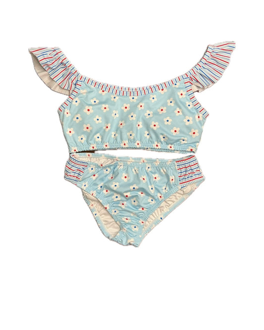 12 Be Elizabeth Two Piece Ruffle Shoulder Swim in Patriotic Daisy