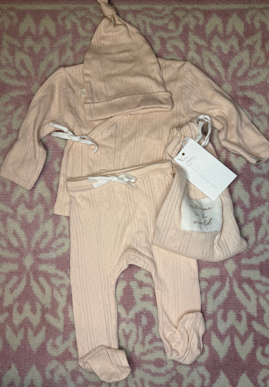 NB Elegant Baby Baby Pink Knit Pant Set w/ Matching Hat