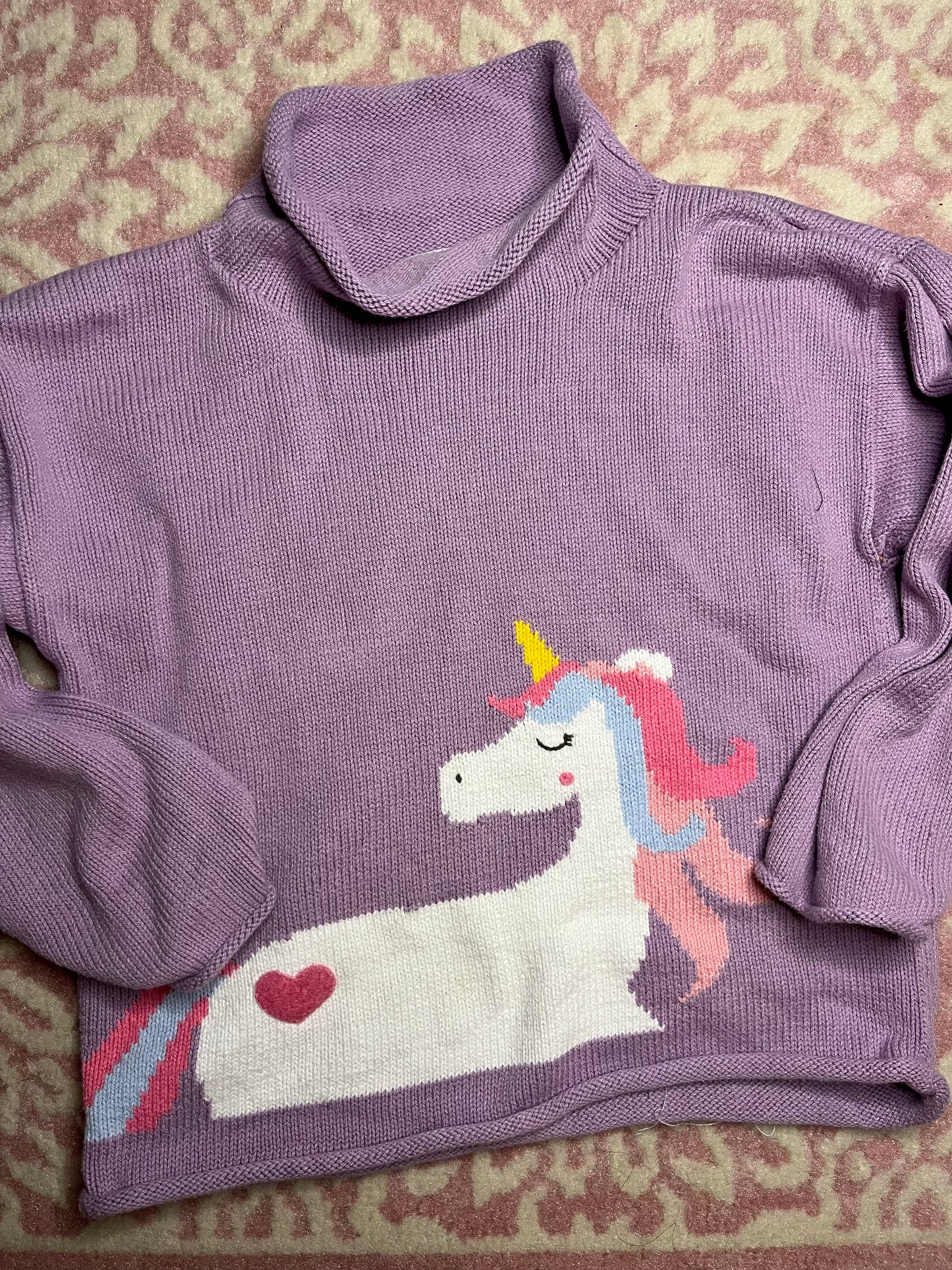 Sz 7 Lily Pad Unicorn Roll Neck Sweater