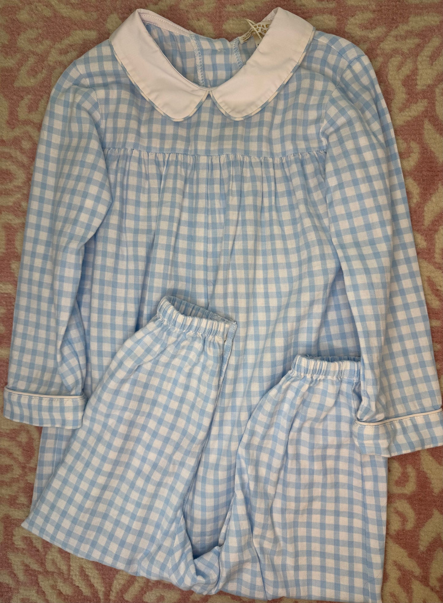 3T TBBC Beale Street Blue Check Long Peter Pan Collar Long Romper