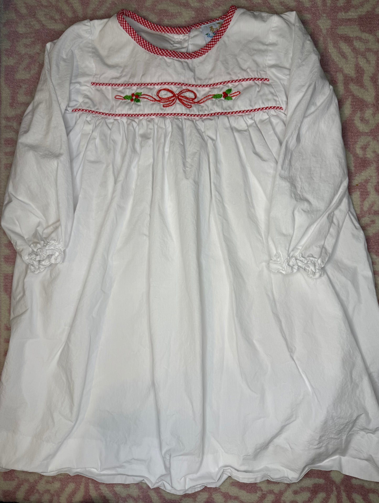 Sz 6 Busy Bee Smocks Christmas Bow Dress