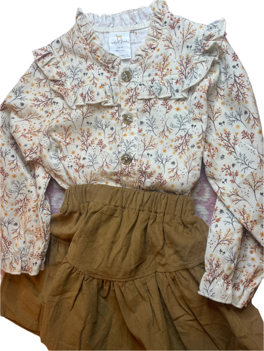 4T Velvet Fawn Floral Fall Skirt Set