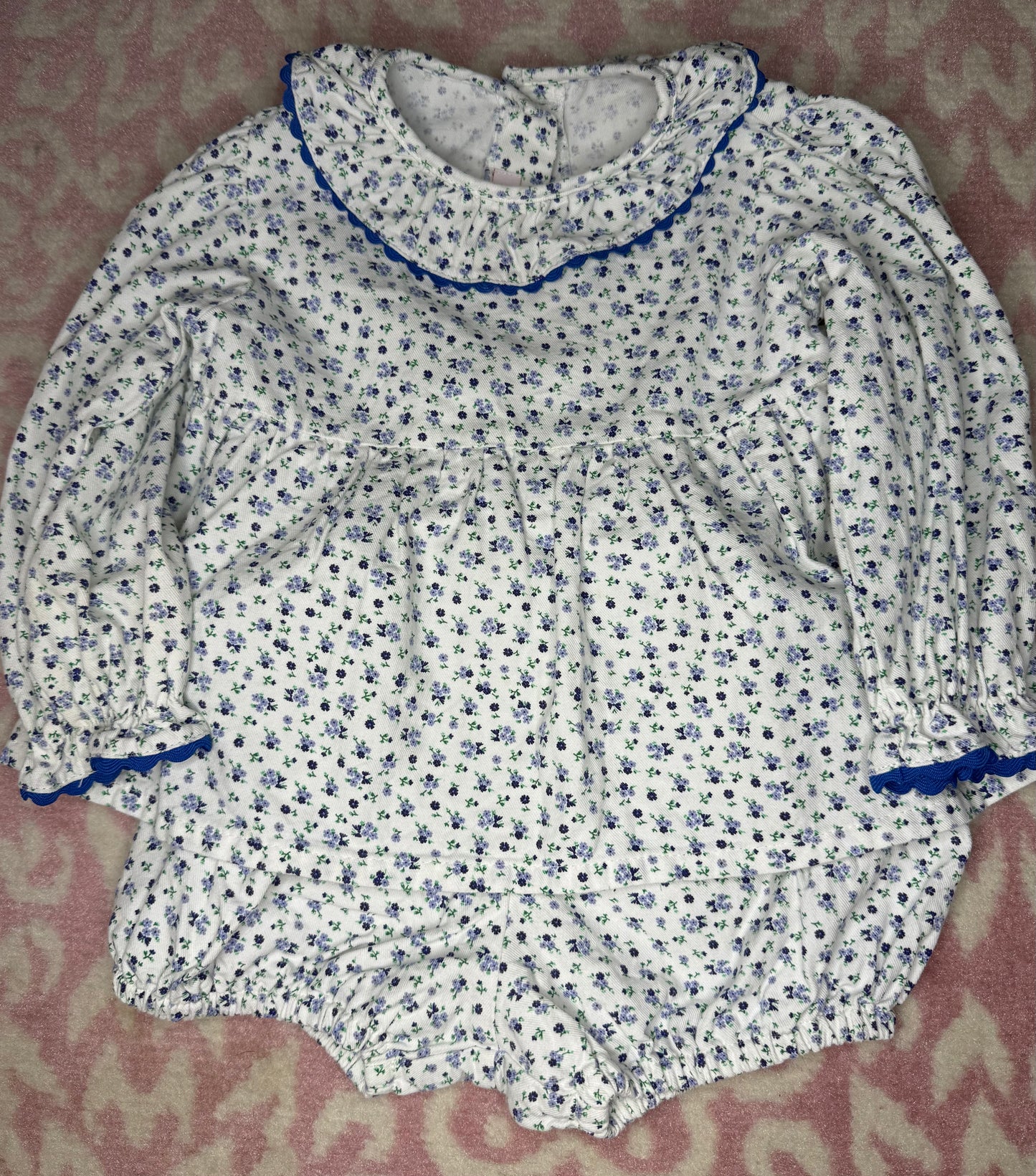 12/18M Peggy Green Blue Floral LS Bloomer Set