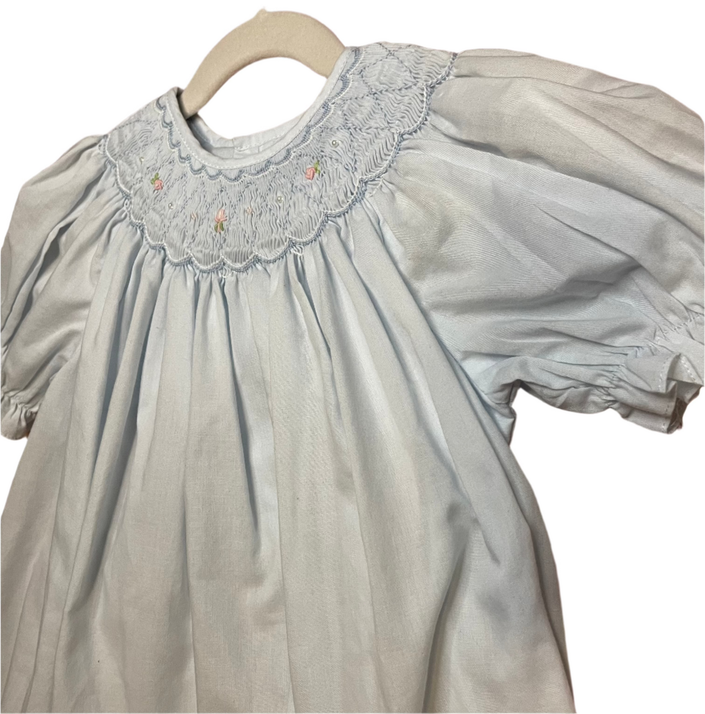 Sz 4T Petite Ami Baby Blue Smocked Dress w/ Pearl Details