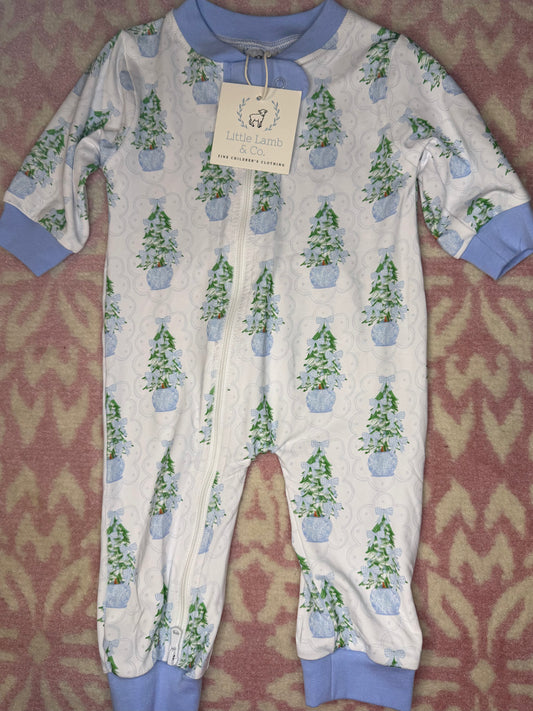 NB Little Lamb & Co. Christmas Tree w/ Blue Bows Onesie