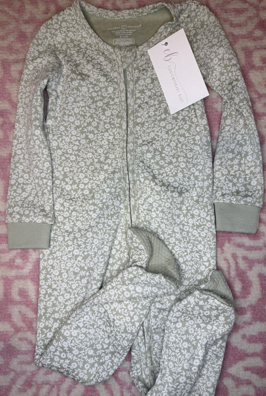 6/12M Colored Organics Sage Floral Zip Up Pajama