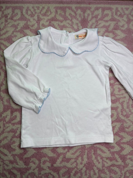24M Baby Luigi LS Peter Pan Collar Shirt with Baby Blue Crochet