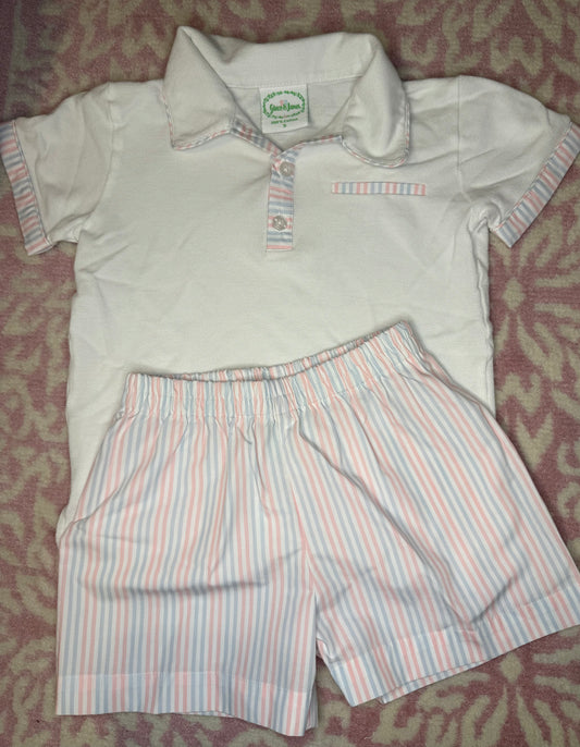 Sz 5 Grace & James Blue & Pink Striped Polo Short Set