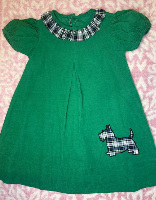 Sz 4 Remember Nguyen Green Cord Scottie Dog Appliqué Dress