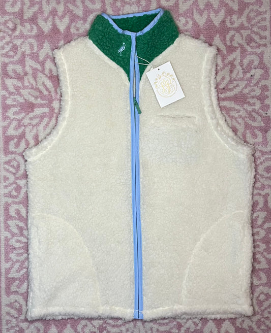 14 TBBC Van Camp Vest- Sherpa in Palmetto Pearl/ Kiawah Kelly Green/ Barrington Blue