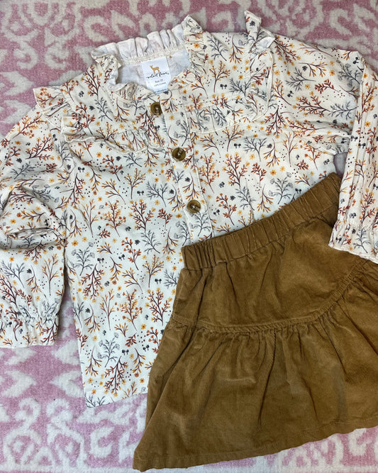 Sz 3T Velvet Fawn Western Ruffle Skirt Set