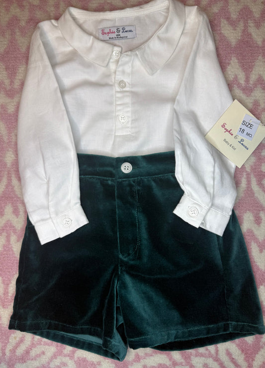 18M Sophie & Lucas Green Velvet Short Set
