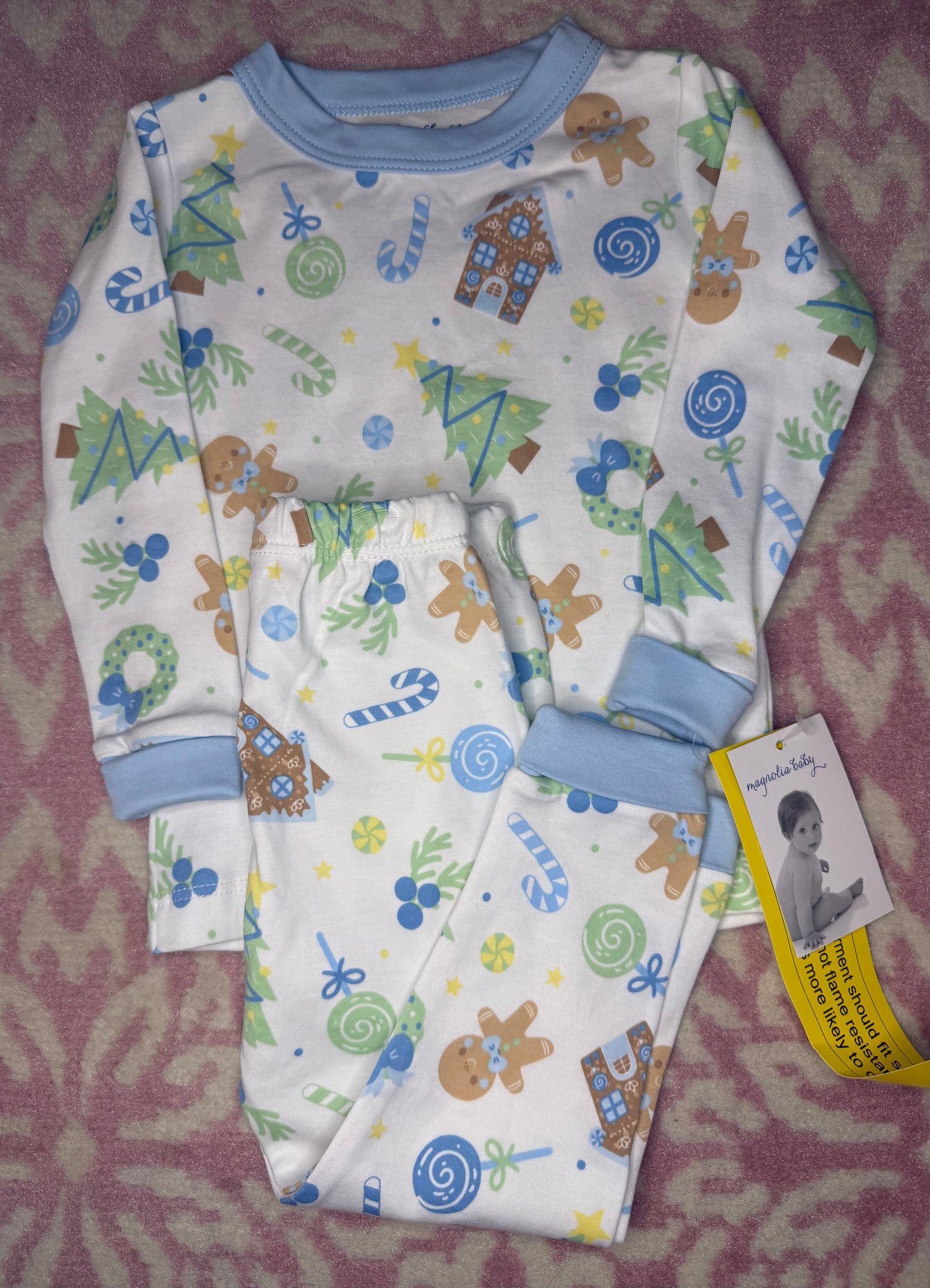12/18M Magnolia Baby Sweet Gingerbread Blue Pajama Set