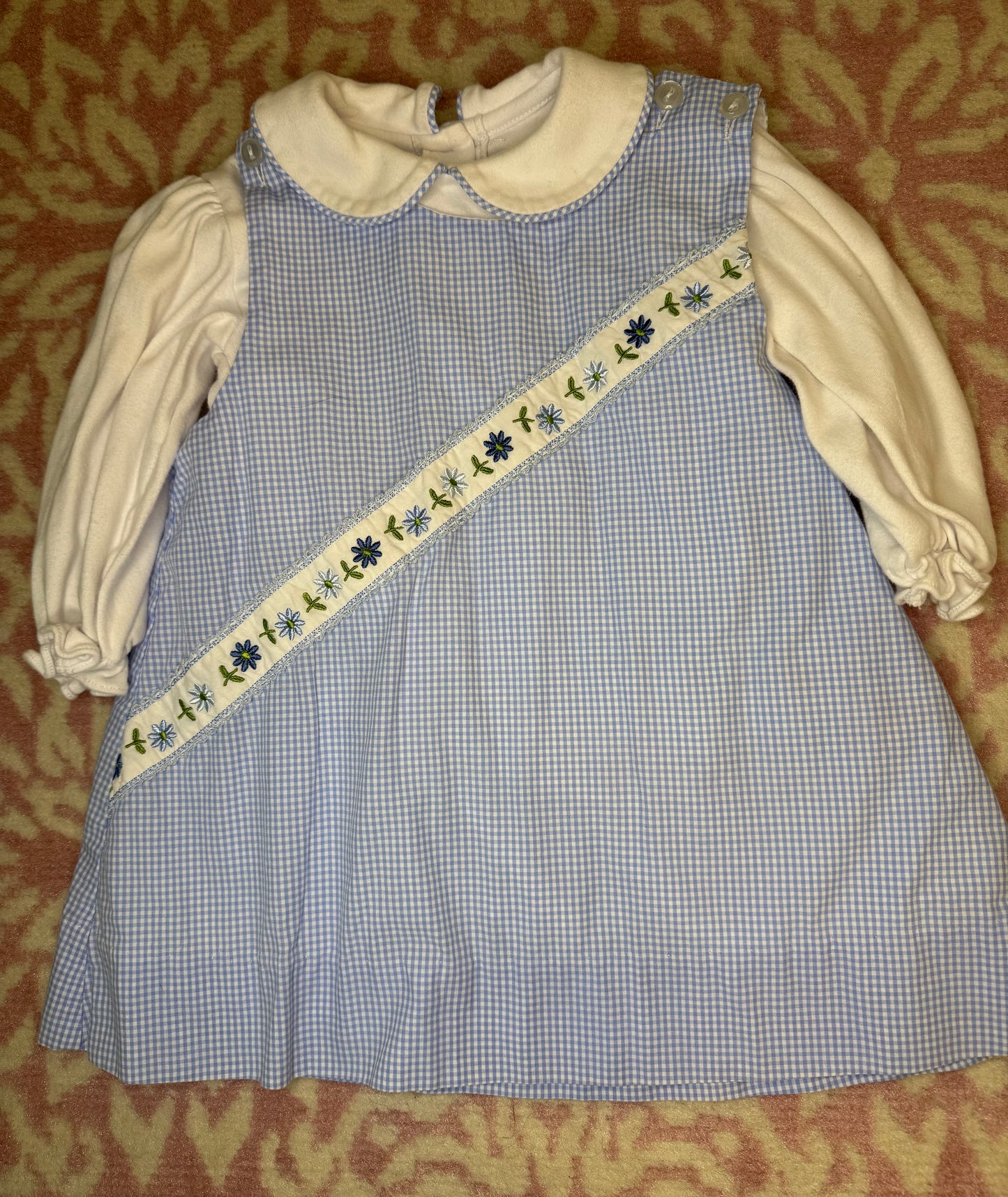 18M Lullaby Set Floral Ribbon Blue Petit Gingham Jumper Set
