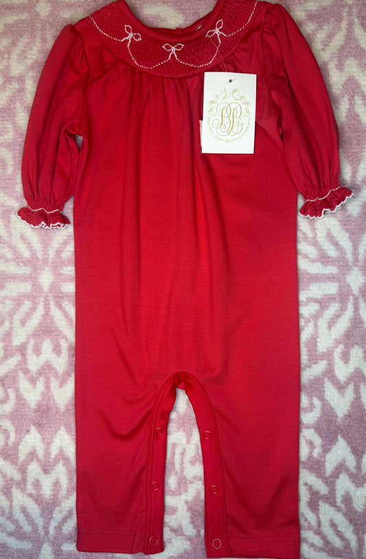 0/3M LS Bridget Smocked Bow Romper