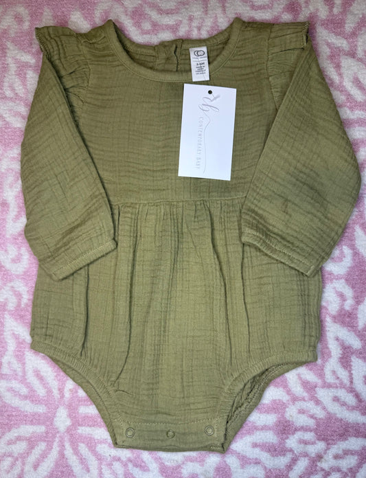 12/18M Colored Organics Olive Muslin Ruffle Bubble