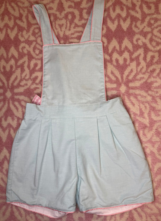 6T Sal & Pimenta Turquoise Romper w/ Gingham Pink Bows