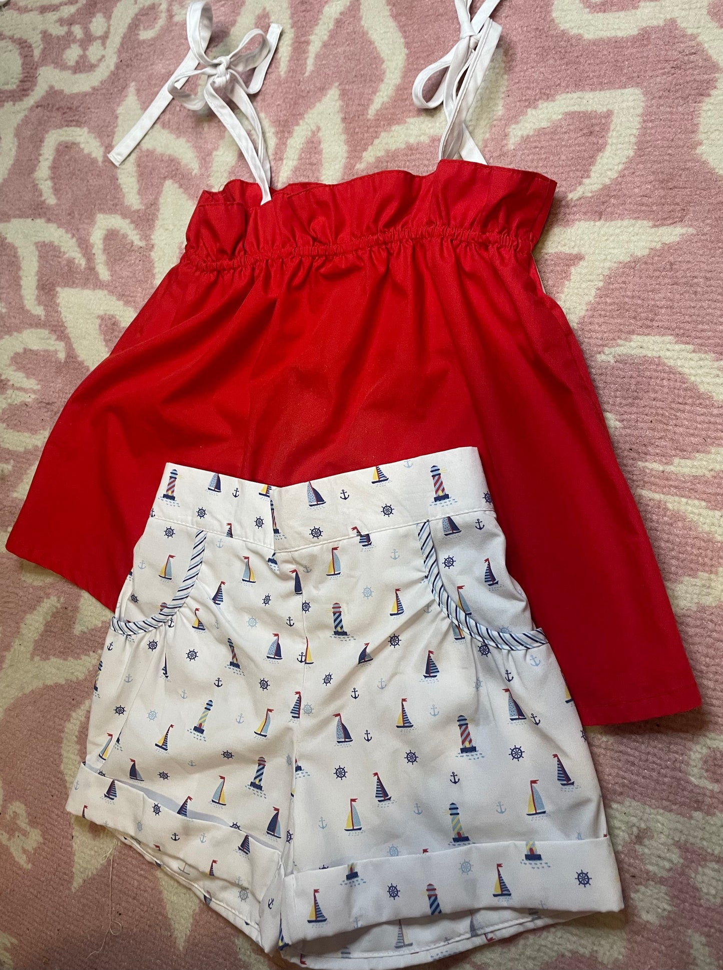 TBBC Red Shirt w/ Lullaby Set Nautical Shorts