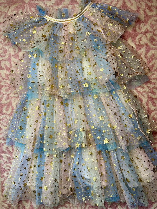 Sz 5/6 Lola and the Boys Metallic Star-Print Tulle Dress