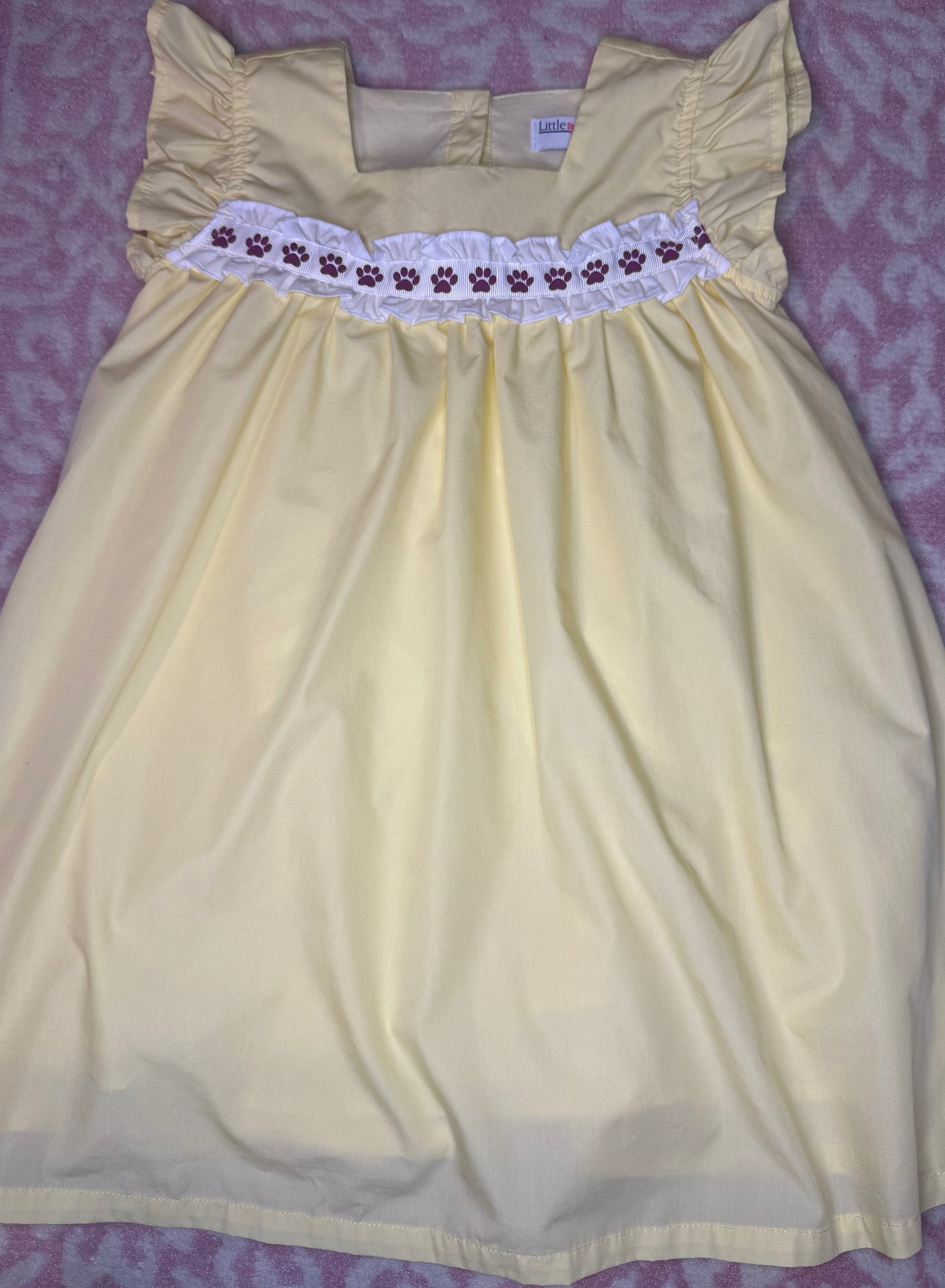 Sz 7 Little Louanne LSU Tiger Paw Print Ruffle Ribbon Dress