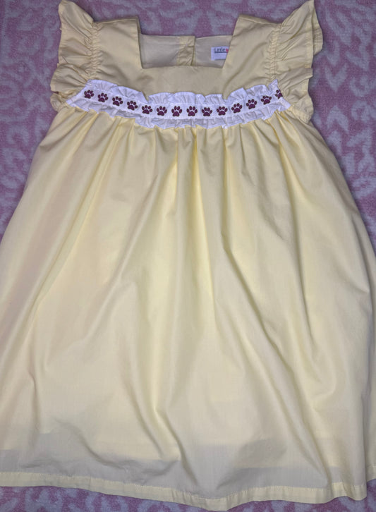 Sz 7 Little Louanne LSU Tiger Paw Print Ruffle Ribbon Dress