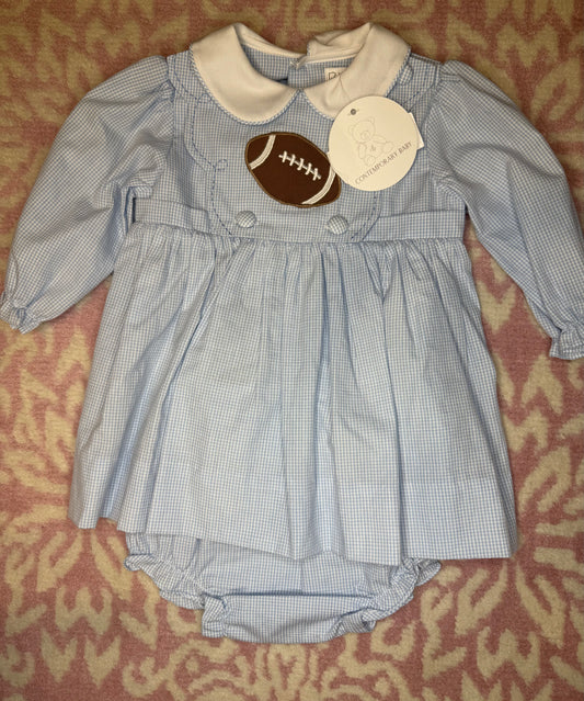 6M Petit Ami Blue Gingham Football Appliqué LS Dress