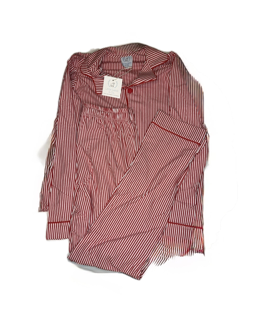 Red and white striped children's pajama set with long sleeves and pants, classic style