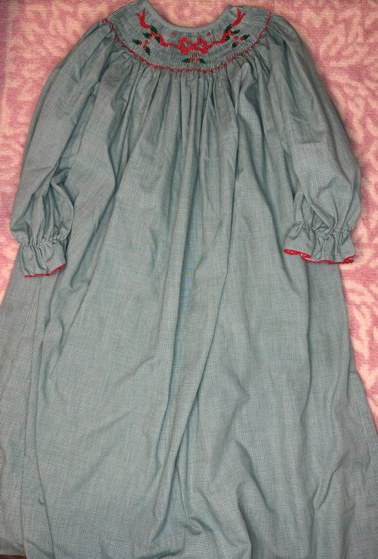 Sz 5/6 Amanda Remembered Bow + Holly Smocked Christmas Dress