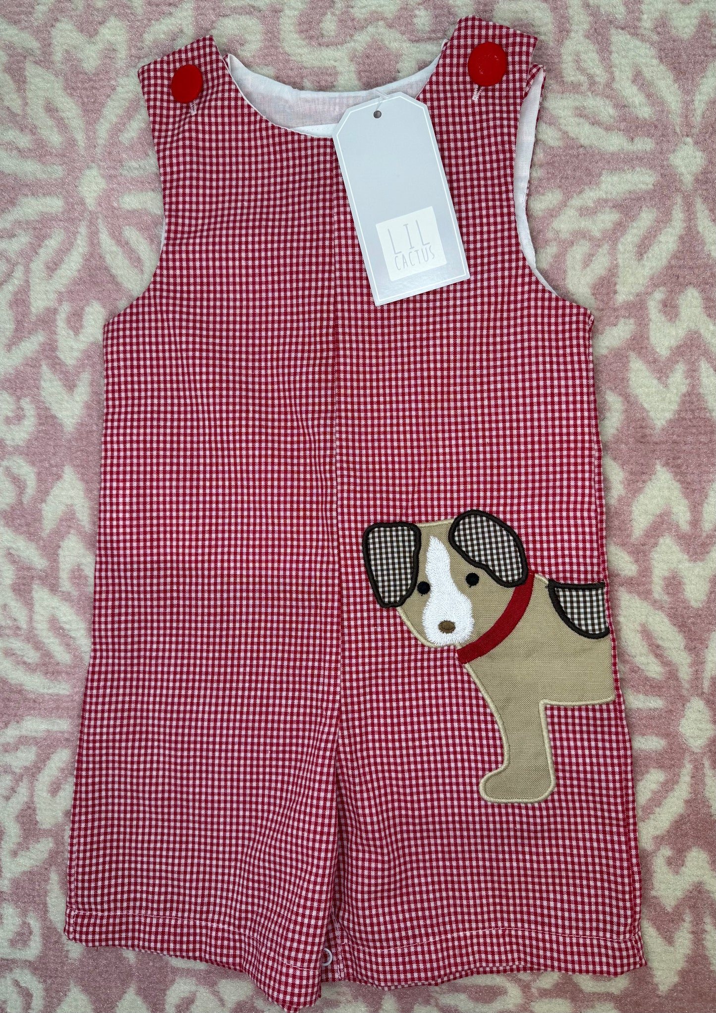 Sz 6/12M Lil Cactus Puppy Red Gingham Jon Jon