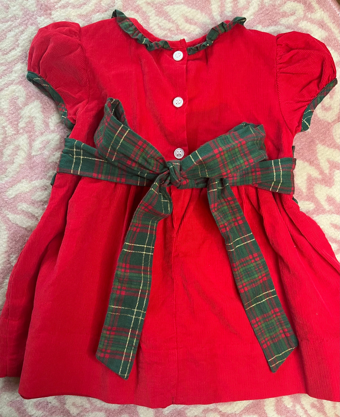 12m Krewe Red Cord Dress with Tartan Ruffle and Buttons