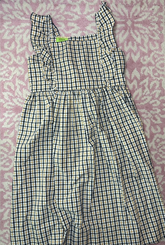 6X Le Za Me Black and Gold Windowpane Plaid Ruffle Sleeve Dress