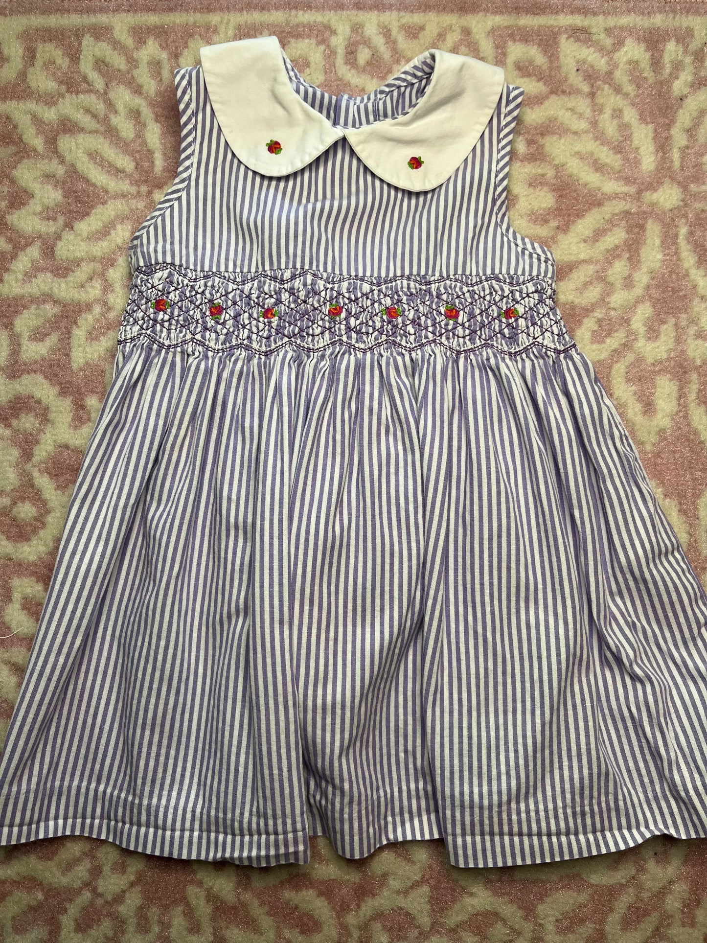 Sz 18M ePk Purple and White Striped Dress with Pink and Orange Rosettes