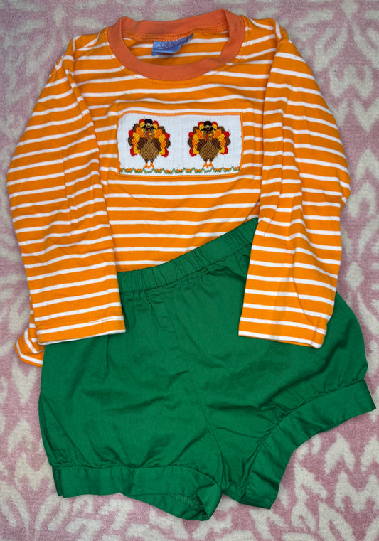 Sz 4 Anavani Smocked Turkey Banded Bloomer Set
