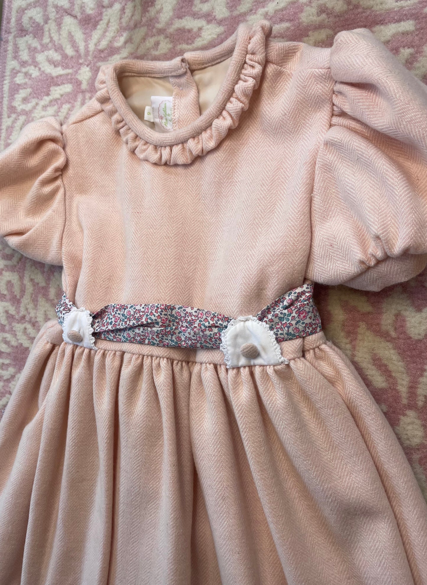 Sz 6 Alice Kathleen Pale Pink Twill Dress w/ Floral Sash