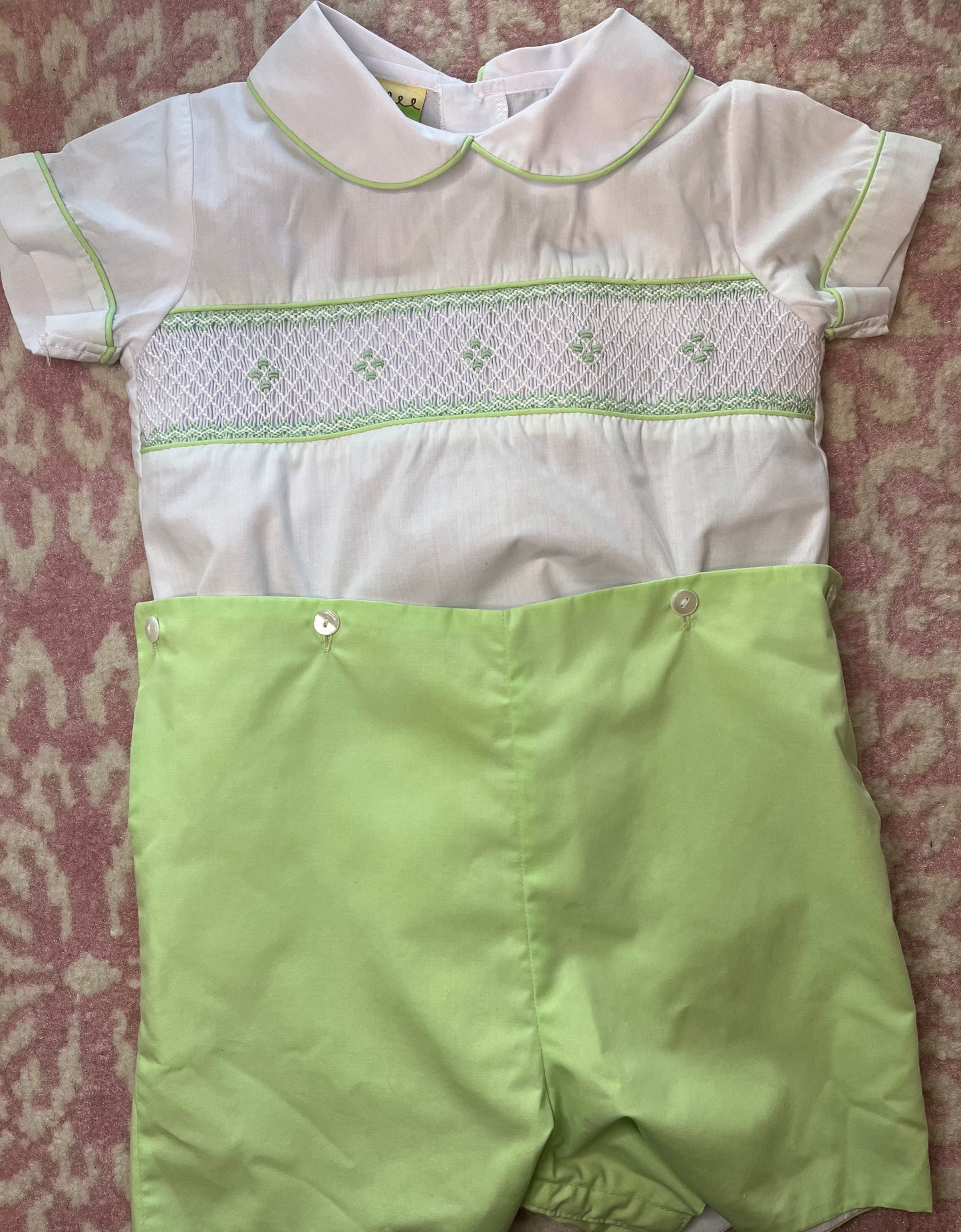 Sz 24M Le Za Me Green Smocked Button-on Shortall