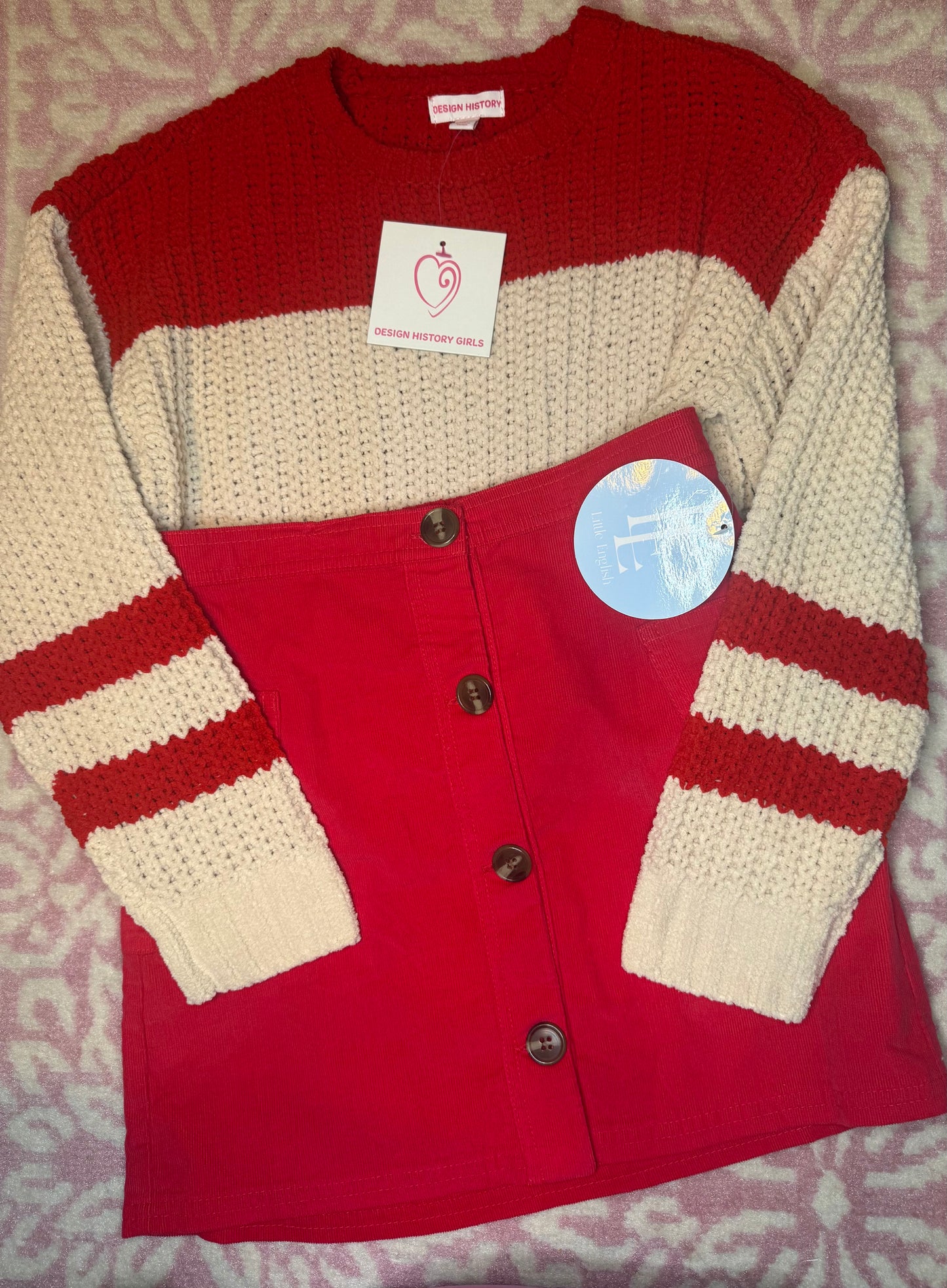 Sz 7 Little English Classic Corduroy+ Design History Girls Sweater/Cord Skirt Set