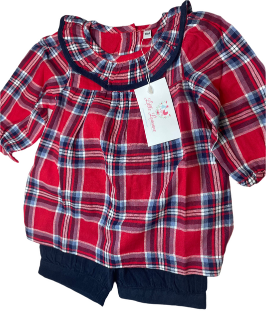 18M Little Louanne Red & Navy Plaid Cord Bloomer Set