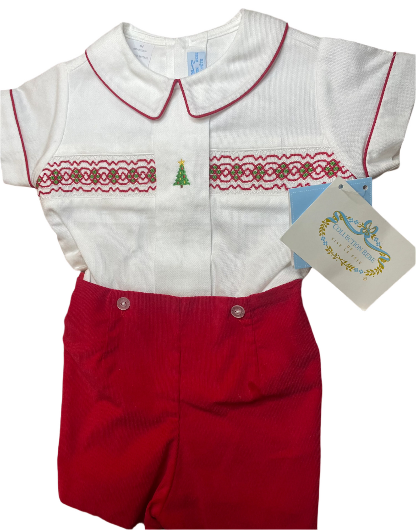 6M Collection Bebe by Vive La Fete Christmas Tree Smocked Jon Jon