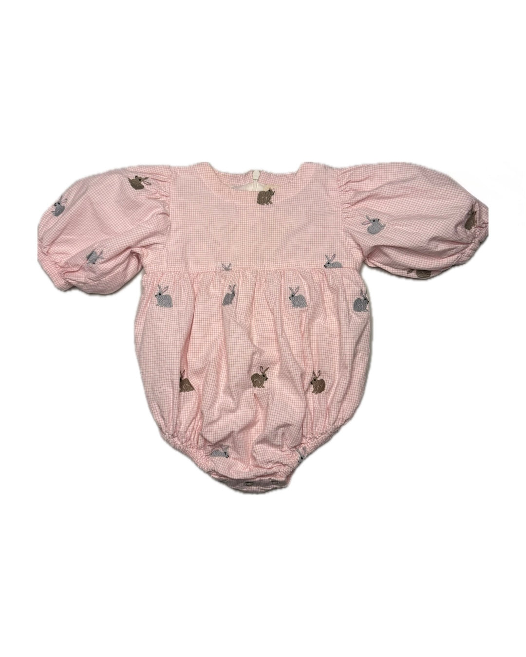 0/3M Pink Chicken Bunny Pink Windowpane Puff Sleeve Bubble