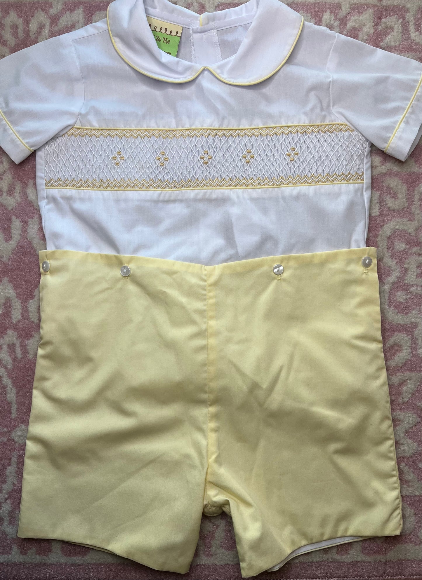 Sz 24M Le Za Me Yellow Smocked Button-on Shortall