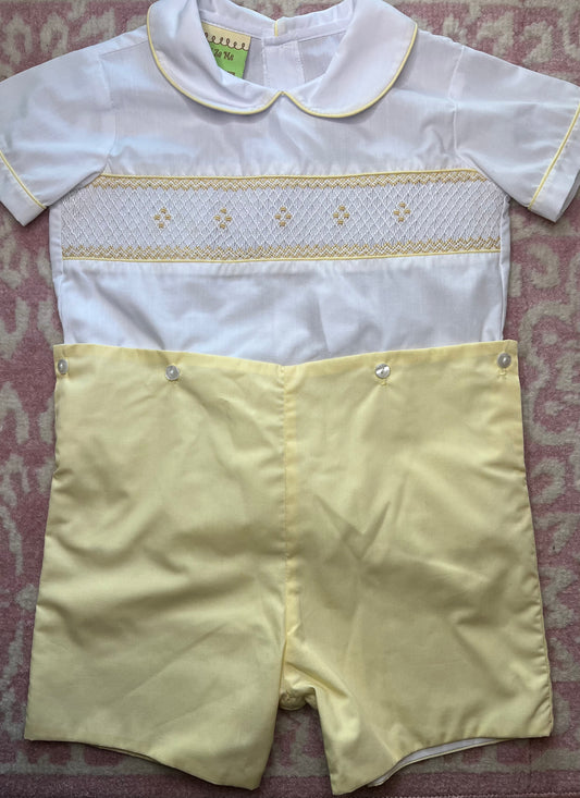 Sz 24M Le Za Me Yellow Smocked Button-on Shortall