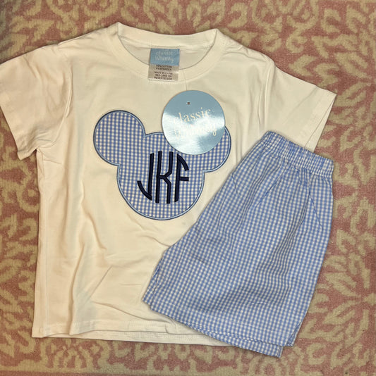 5 Classic Whimsy Blue Gingham Mouse Ears Short Set