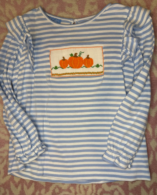 Sz 6 Anavani Smocked Pumpkin LS Ruffle Shirt