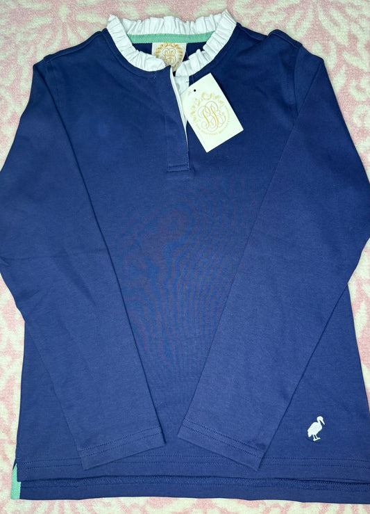 Sz 12 TBBC Ramsey Rugby Ruffle Shirt in Navy