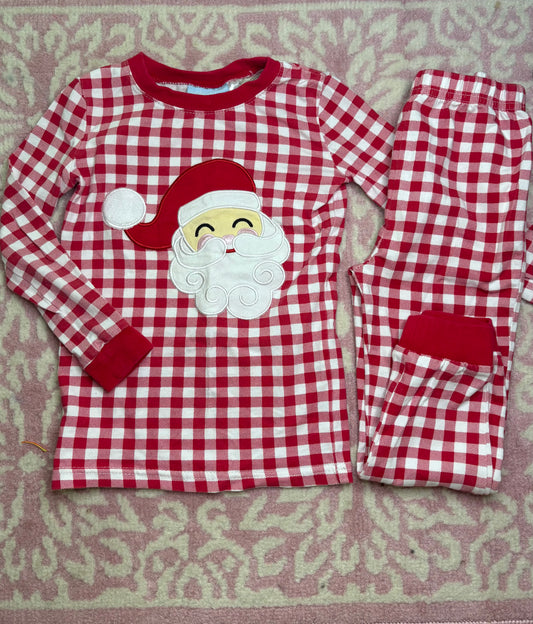 6 Classic Whimsy Santa Appliqué with Red Gingham Pajama Set