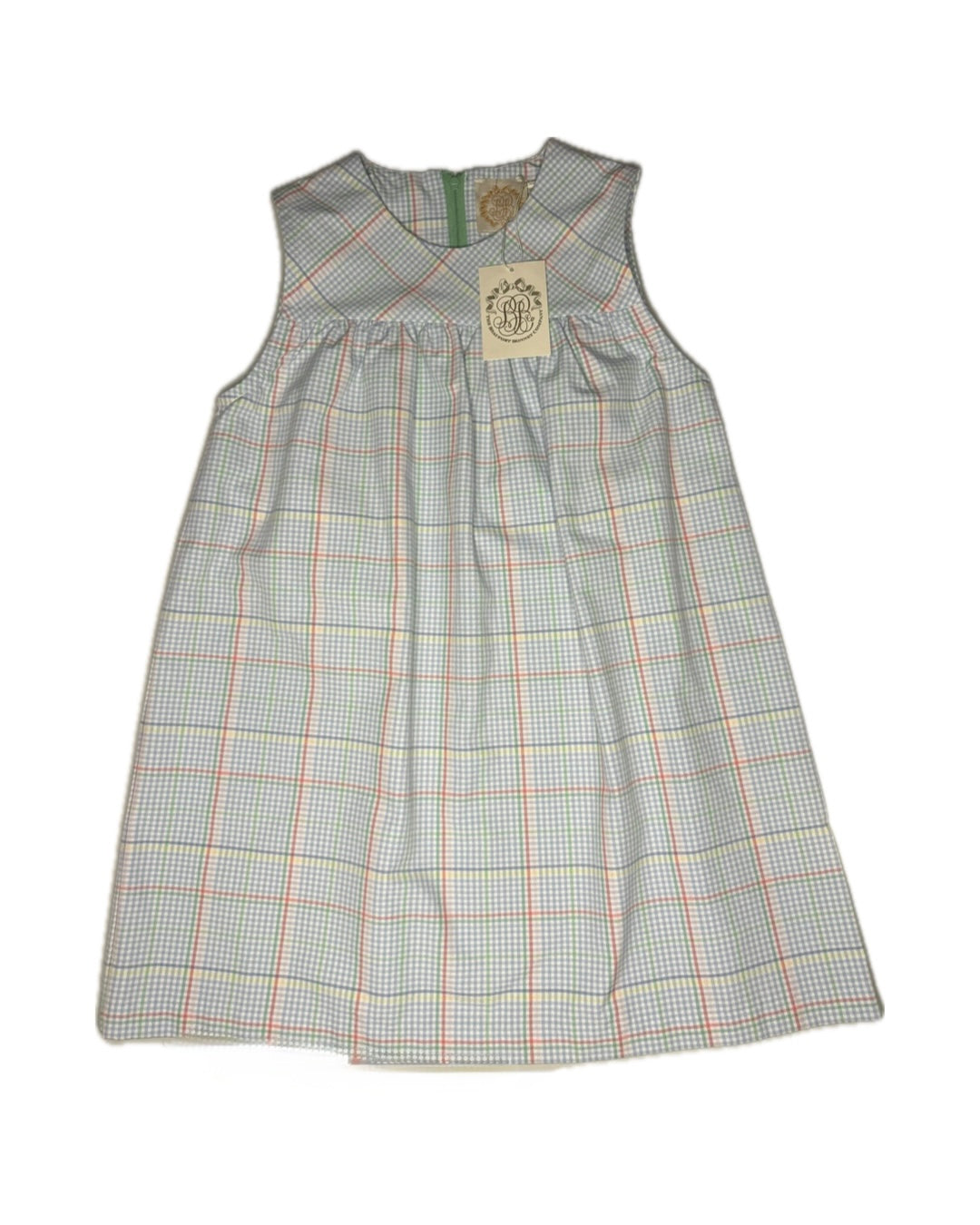 Plaid dress with a brand label on a white background