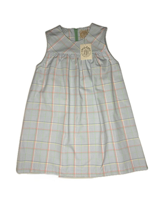 Plaid dress with a brand label on a white background