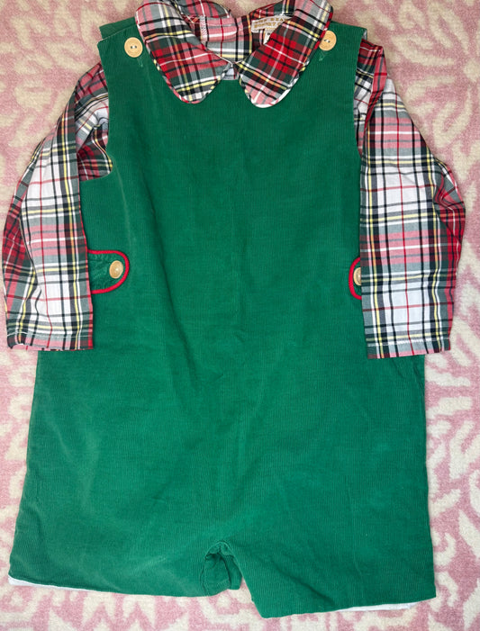 2T TBBC Peter Pan Collar Bubble in Keene Place Plaid + Little English Green Cord Jon Jon Set