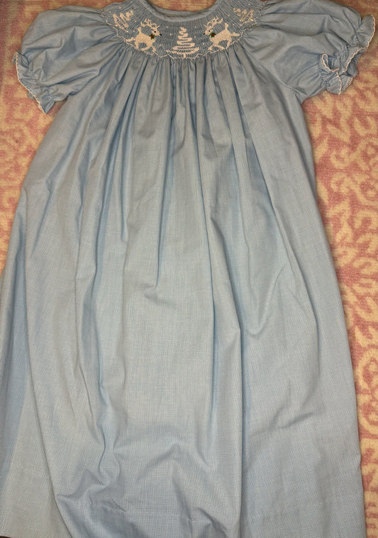 Sz 6 Lulu Bebe Smocked Baby Blue Reindeer Dress